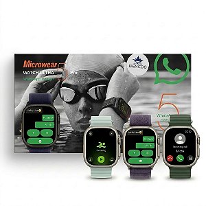 Smartwatch Microwear Ultra 5 Pro 49mm 2 Pulseiras Series 11 IP68 Aprova d'agua Responde Chatgpt GPS