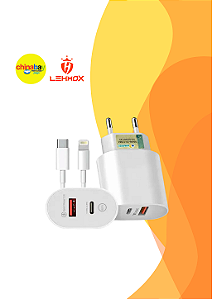 Carregador Rápido LE-156A+C Tomada Turbo USB + Tipo C Duplo