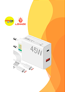 Carregador de Celular Turbo 45W PD USB com cabo Type-C 1 Metro LEHMOX
