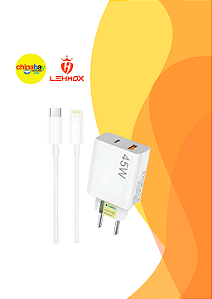 Carregador Turbo 45W PD USB Cabo Type-C p/ Lightning 1 M LEHMOX - LE-407 A+IOS