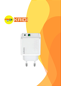 Fonte Carregador Turbo Kaidi 2 Entradas Usb Tipo-c Potência 20W Kd-670