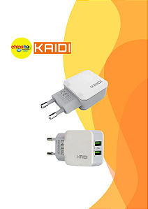 Carregador De Tomada Kaidi KD-301 Duplo 2 Entradas USB Rápido 2.4A Bivolt
