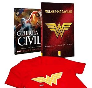 Kit livro mulher-maravilha: Camiseta Tamanho G + Livro Capa Dura + Guerra Civíl edição slim