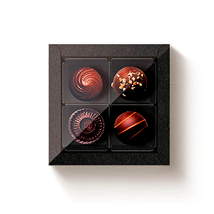 Caixa Quadrada Preta com Tampa Cristal 9x9cm para 4 Doces | Cromus