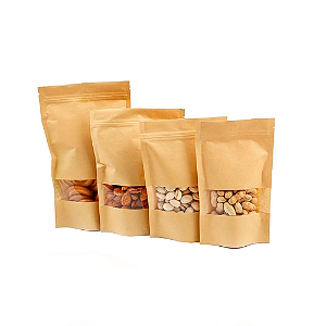 Saco Zip Kraft Stand Up Pouch 17x24+4 C/Visor