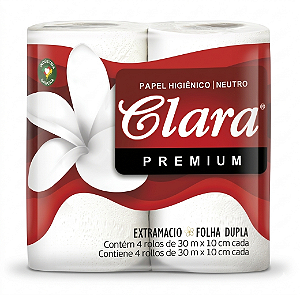 Papel Higiênico Clara Neutro Folha Dupla 30m com 4 Rolos | Florax