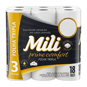 Papel Higiênico Folha Tripla Prime Comfort 20m com 18 Rolos | Mili