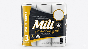 Papel Higiênico Folha Tripla Prime Comfort 20m com 18 Rolos | Mili