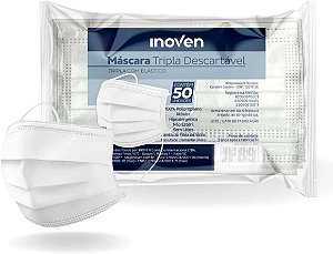 Máscara TNT Descartável Tripla Branca - C/50un | Inoven