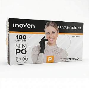 Luva Nitrílica Sem Pó Preta - C/100un | Inoven