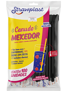 Canudo Mexedor Preto 6mm Sachê - C/100 | Strawplast