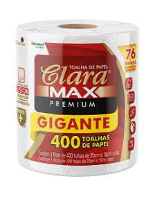 Papel Toalha Clara Max Gigante 400 Folhas 20x19 Alta Absorção | Claramax