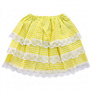 Saia Junina 35cm Com Babado E Suspensório Rosa Azul Amarelo | QFesta