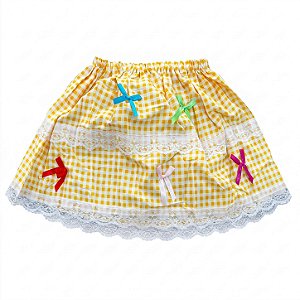 Saia Junina Xadrez Amarela Com Laços 35cm | QFesta