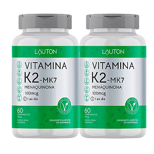 Combo 2 Vitamina K2 Mk7 - Menaquinona 100mcg 60 Caps Lauton Sabor Sin Sabor