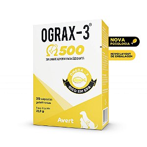 Suplemento Avert Ograx-3 500mg para Cães e Gatos 30 Cápsulas