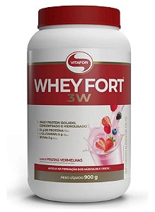 Whey Protein Vitafor Whey Fort 3W 900g Sabor Frutas Vermelhas