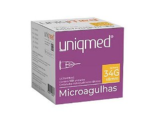 Microagulhas34G x 8mm - Caixa com 100 unidades - Uniqmed