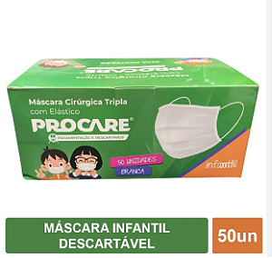 Máscara Cirúrgica Infantil Tripla Com Elástico Cx 50 Unidades - Procare