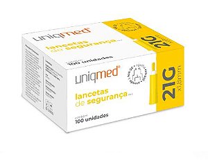 Lancetas de Segurança SKM 21G (0,80mm) x 1.8mm - Cx com 100 uni -  Uniqmed