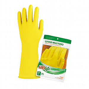 12  Pares Luva de Látex Amarela Multiúso para Limpeza em Geral MBLIFE - Tamanho M