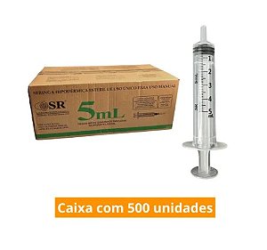 Seringa Hipodérmica SR Luer Slip sem agulha 500 unidades com capacidade de 5mL