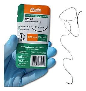 Fio de sutura nylon 4-0 45cm c/ag 20mm 3/8 triangular c/ 24un - Medix