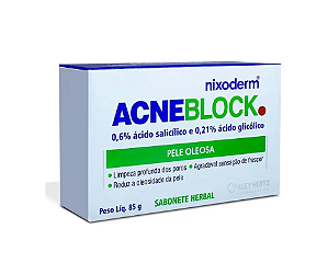 Acneblock Sabonete Herbal Pele Oleosa Ácido Salicílico 85g - Nixoderm