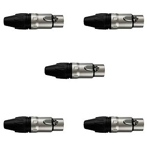 Kit de 5 Conectores Plug Xlr Canon Fêmea Cabo Wireconex