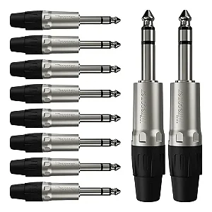 Kit Conector Plug P10 Stereo Cabo Guitarra Violão Baixo 10Un