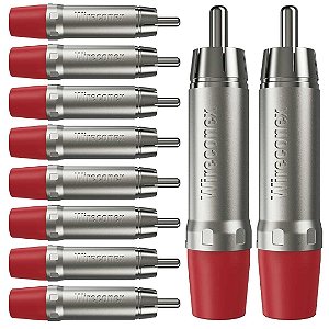 Kit 10 Conectores Plug RCA Macho Wc 1212 Vermelho Wireconex