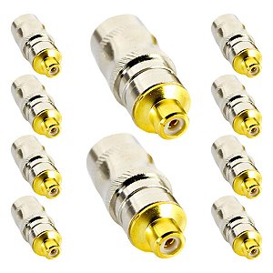 Kit com 10 Conectores RCA Fêmea Metal Gold Storm
