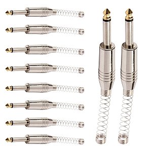 Kit com 10 Conectores P10 Macho Linha Mono com Mola e Ponta Gold Storm