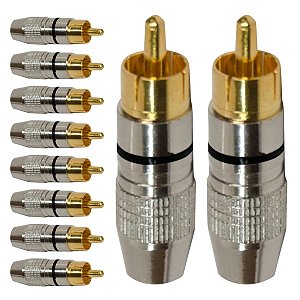 Kit com 10 Conectores Linha RCA Macho Profissional Preto Storm