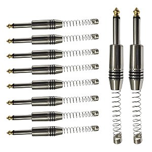 Kit com 10 Conectores P10 Macho Linha Mono com Mola Espacada e Ponta Gold Storm