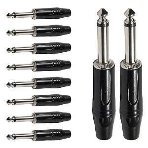Kit com 10 Conectores P10 Macho Linha Mono Ponta Niquel Storm