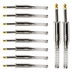 Kit com 10 Conectores P10 Macho Linha Mono com Mola Espacada Ponta Gold Baquelite Storm