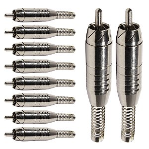 Kit com 10 Conectores Linha RCA Macho Niquel com Mola Storm