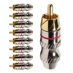 Kit com 10 Conectores Linha RCA Macho Metal Vermelho Storm