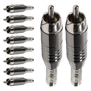 Kit com 10 Conectores Linha RCA Macho Niquel Preto com Mola Storm