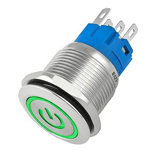 Botão On Off 19mm Prata 220V 3A C/ LED Verde 12V Storm