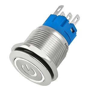 Botão On Off 19mm Prata 220V 3A C/ LED Branco 12V Storm