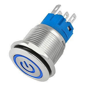 Botão On Off 16mm Prata 220V 3A C/ LED Azul 12V Storm