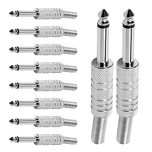 Kit com 10 Conectores P10 Macho Linha Mono Niquel com Mola Storm