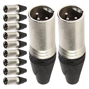 Kit com 10 Conectores XLR Macho Linha 3 Polos Metal Storm