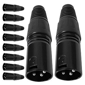 Kit com 10 Conectores XLR Macho Linha Preto Metalico Storm