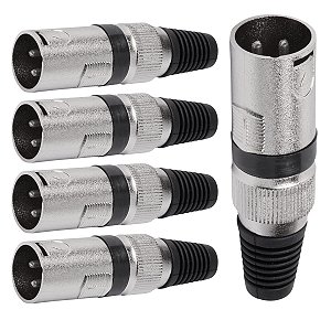 Kit com 5 Conectores XLR Macho Linha Preto Metalico Storm