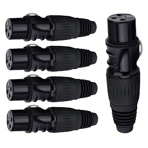 Kit com 5 Conectores XLR Fêma Linha Preto Metalico Storm