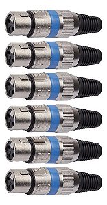 Kit com 5 Conectores XLR Femea Linha Azul Corpo Metalico Storm