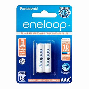 Kit com 2 Pilhas Recarregáveis Eneloop Std AAA Palito Panasonic